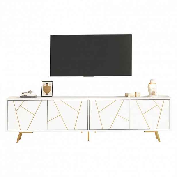 STILVORA TV STOLEK bílý se 4 dvířky a 5 kovovými nohami, do obývacího pokoje, pro TV do 85", 190 × 40 × 51,5 cm