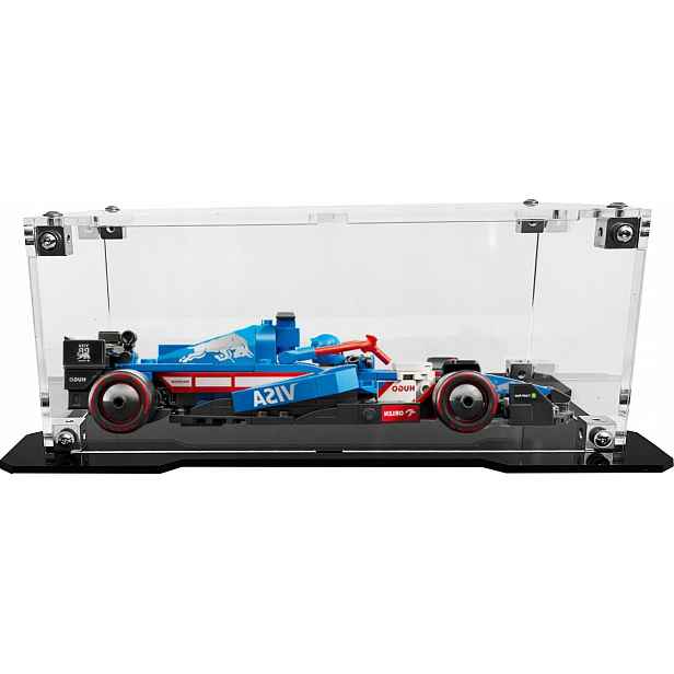 Vitrína s černou základnou pro stavebnici Lego 77246 Formule F1 Visa Cash App