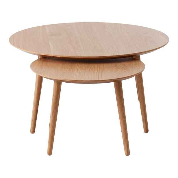 Kulaté konferenční stolky v dekoru dubu v přírodní barvě v sadě 2 ks  ø 88 cm Adda – Unique Furniture