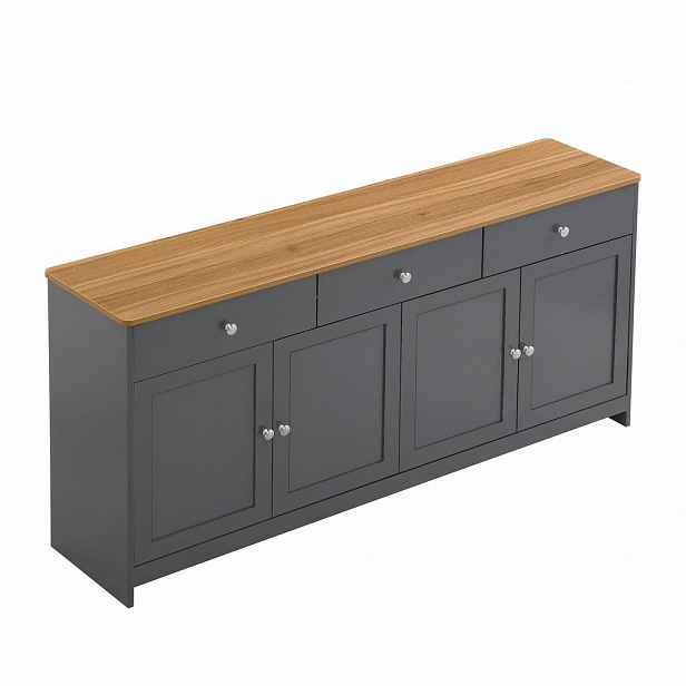 Modfu PŘÍBORNÍK z MDF 160x75x37 cm černo-šedý a v dekoru dřeva se 3 zásuvkami, 4 dvířky a nastavitelnými policemi