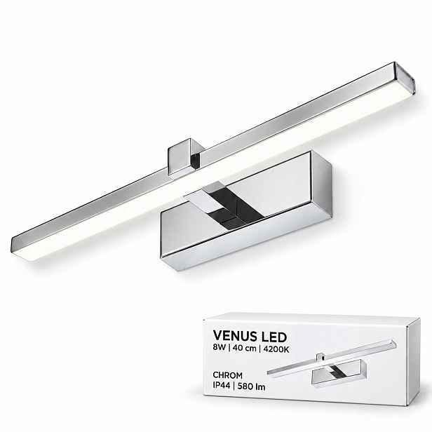 Koupelnové nástěnné svítidlo Venus Led 8W 40 cm chrom pro zrcadlo 4200K IP44 580lm