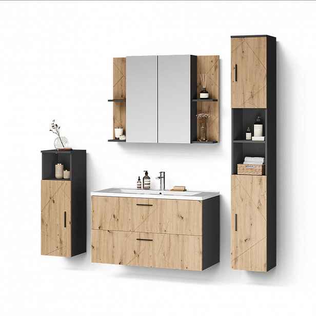 Livinity® KOUPELNOVÁ SESTAVA NÁBYTKU Ronco, Antracit/Řemeslný dub, 5dílná