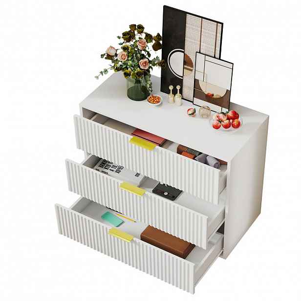 Modfu KOMODA z MDF 80x72x40 cm bílá se 3 zásuvkami a zlatými úchyty