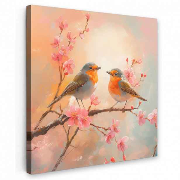 MuchoWow OBRAZ NA PLÁTNĚ Robins - Ornamental - Blossom branch 50x50 cm