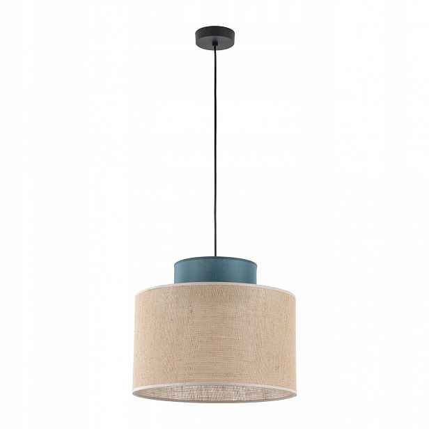 Závěsná lampa Duo černá stínidlo juta zelená 1xE27 38 cm Boho Moderní