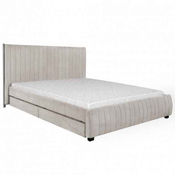 Beautysofa ČALOUNĚNÁ POSTEL Calma s pěnovou matrací 10 cm, 2 úložnými zásuvkami, 160x200 cm, buklé látka, tmavě béžová