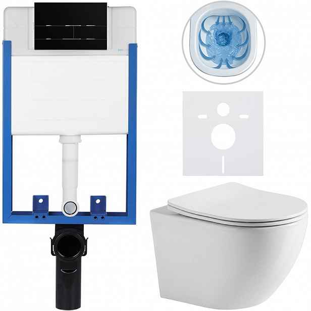 Kompletní WC set Profi/Cesso - bílá lesklá - WC tlačítko Line/Černá lesklá - pro zazdění - 49x36 cm - 8050BD84240