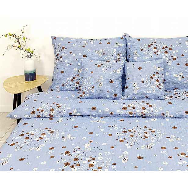 Krepové povlečení Extra kvítky na modrém pozadí 160x200