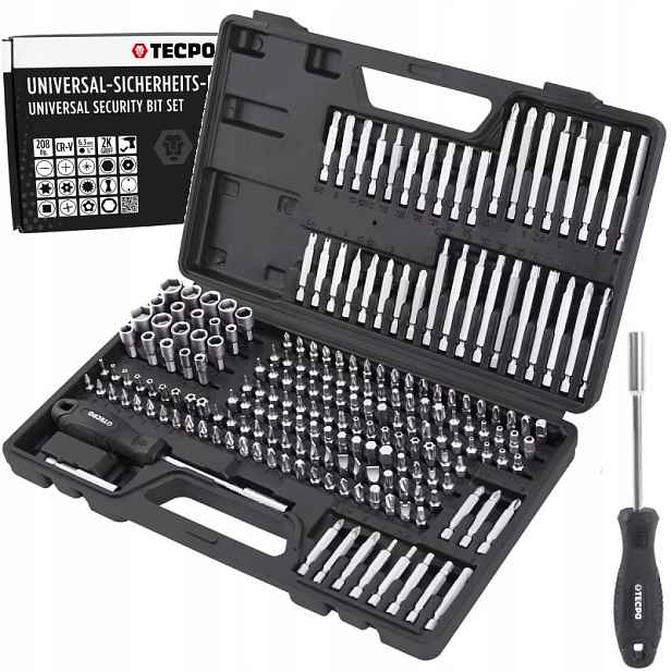 Sada bitů 1/4 208 ks CrV bity torx imbus spline kufr Tecpo Germany