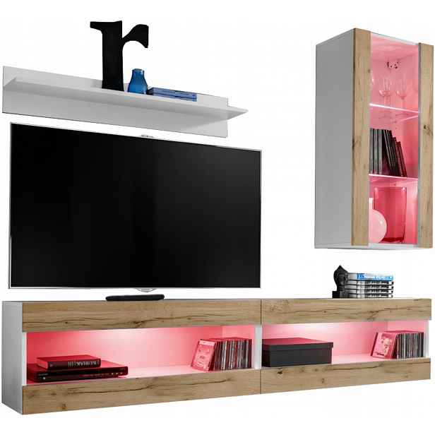 Sada Rtv nábytku Tivoli SET5 Bílá/Dub Wotan, Rgb Led