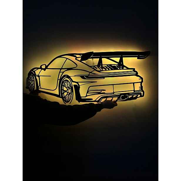 Dřevěný 3D obraz Porsche 911 line Nástěnný Dárek Noční Lampa Led XL