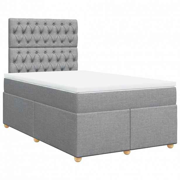 vidaXL Box spring postel s matrací světle šedá 120x190 cm textil