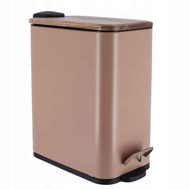 Odpadkový Koš Úzký, Kovový, S Dřevěným Víkem, 5 L, Měděný, Hnědý