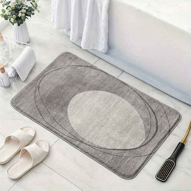 TEMU 1ks Šedá a bílá kulatá tisková obdélníková koupelnová podložka, minimalistický styl zen, 1cm tlustá - Skládací podložka z umělého kašmíru s TPR