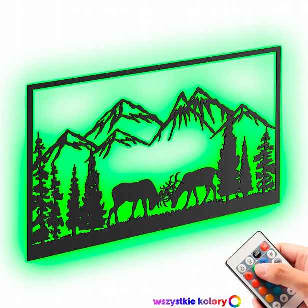 Dřevěný obraz Příroda Jelení Hory Nástěnná Dekorace Noční Lampa Led XL