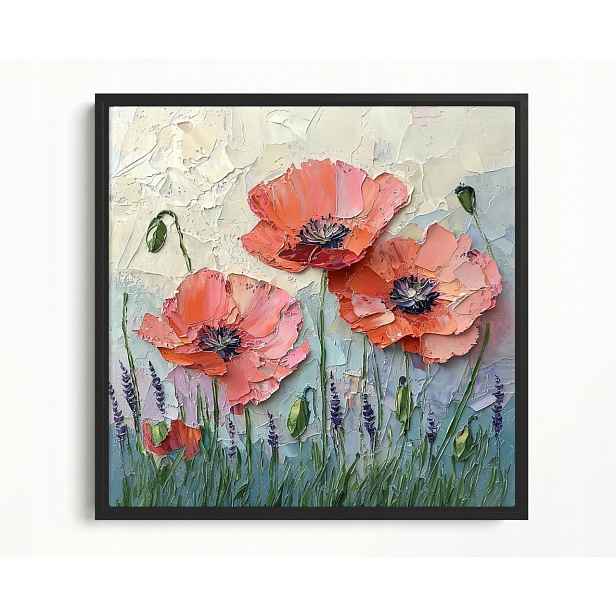 Obraz Rám American Box Příroda Květy Červené Máky Olej Impasto 50x50