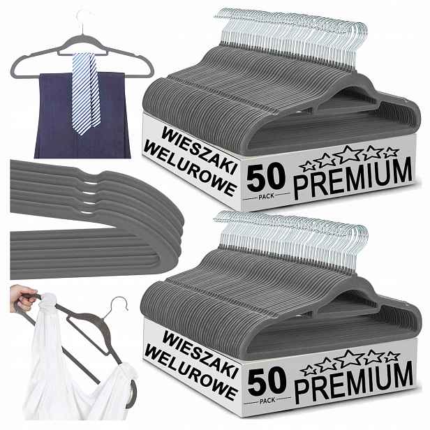 Velurové Věšáky Na Oblečení do skříně Samet Premium 100x Šedé