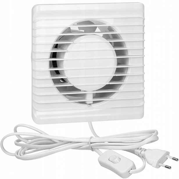 Koupelnový ventilátor tichý 100 mm – kabel s vypnutým otvorem
