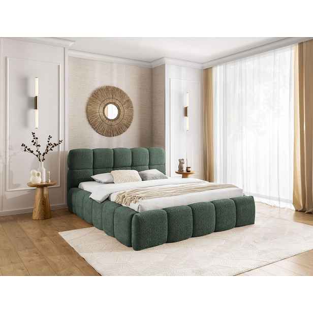Manželská čalouněná postel 200x200 ZOUZETE - láhvově zelená