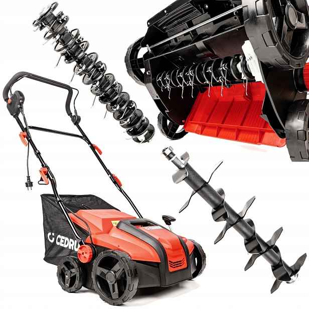 Vertikutátor Cedrus CEDWE38 1800W 38 cm 16 rotačních nožů, koš 45 l -12+6 mm