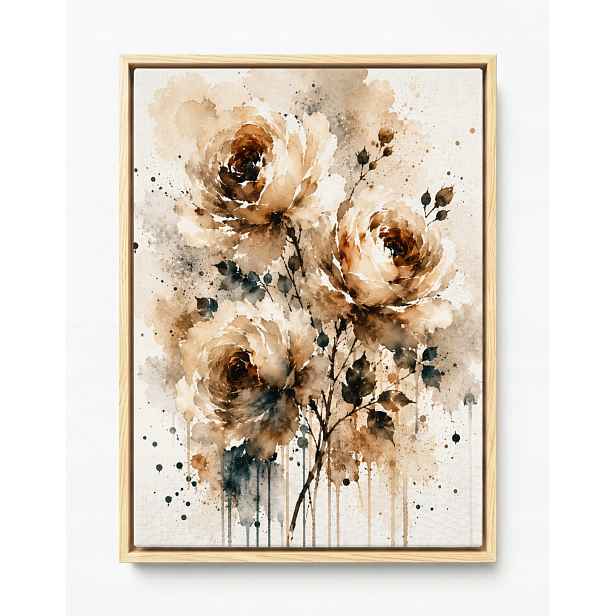 Obraz Rám American Box Abstrakce Květiny Růže Béžová Akvarel Boho 60x80