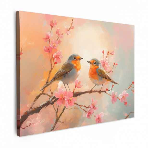 MuchoWow OBRAZ NA PLÁTNĚ Robins - Ornamental - Blossom branch 40x30 cm