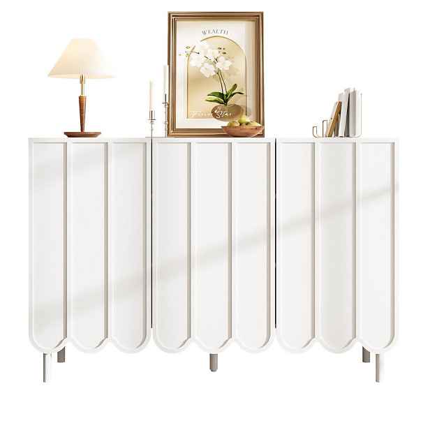 Redom SIDEBOARD 120/35/80 cm z MDF s bezúchytkovým otevíráním, nastavitelnými policemi a nastavitelnými nohami, Bílá