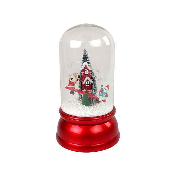 Vánoční ozdoba v kopuli Mikuláš se sněhulákem, sníh, 18 cm, červená