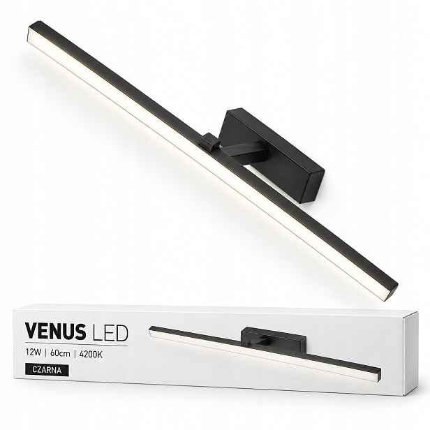 Led nástěnné svítidlo Venus 12W 60 cm černé nad zrcadlo do koupelny 4200K IP44 840lm