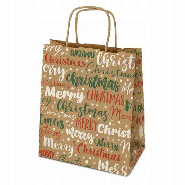 Papírové Vánoční Tašky 18x8x22,5cm Nápisy Merry Christmas Karton 250 Ks