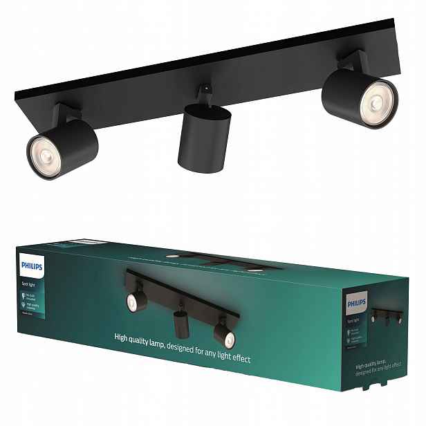 Stropní Svítidlo Reflektor Nástěnný 3x GU10 Černá Runner Philips