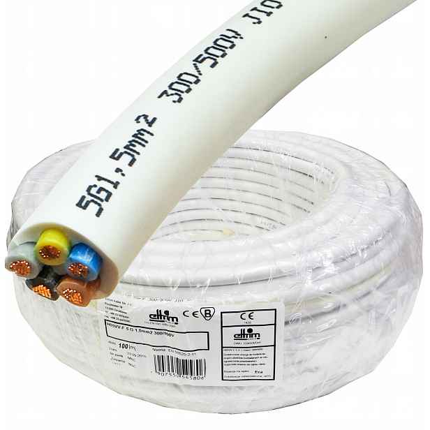 Kabel Owy 5x1,5 mm Cu lanko měděné bílé Cu 100 m