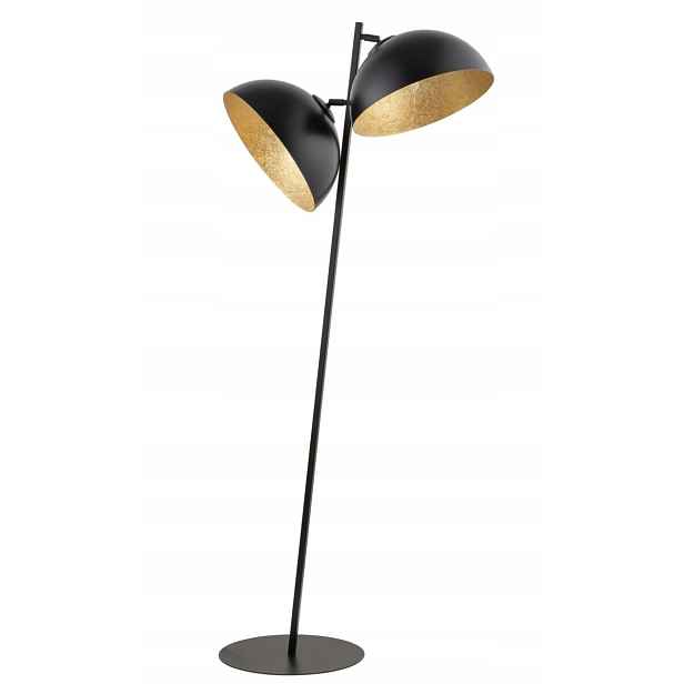 Podlahová lampa šikmá bílá se dvěma černými zlatými kopulemi do obývacího pokoje Sigma