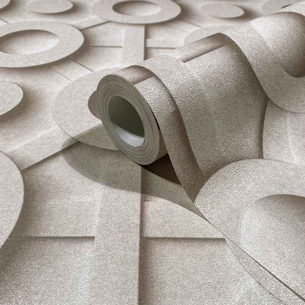 Béžová moderní tapeta s geometrickým vzorem, 3D efekt, dekorativní tapety
