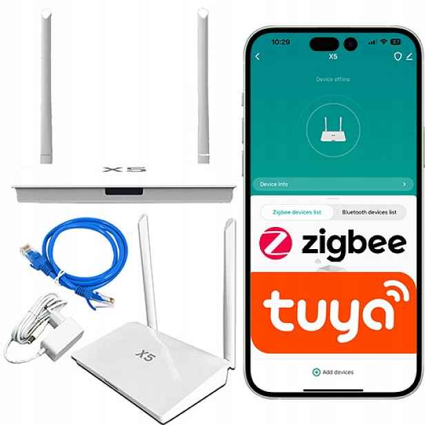 Brána Zigbee 3.0 Bílá 2 Antény Tuya Lan RJ45 můstek Zigbee Centrála