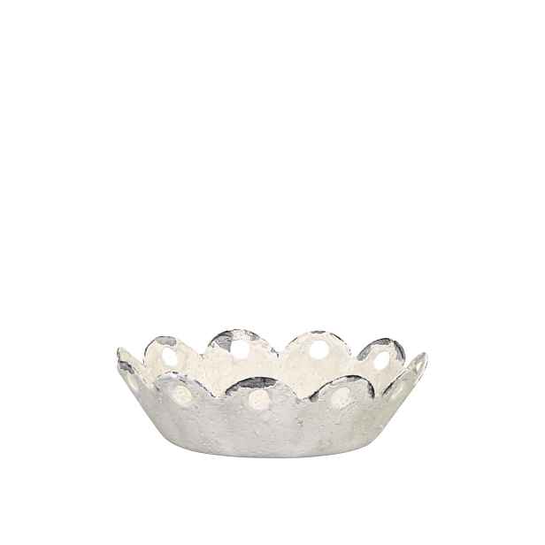 Krémový antik kovový svícen Lace edge - Ø 9*3cm Chic Antique