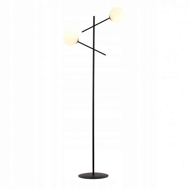 Podlahová lampa Linear černá s opálovými stínítky, 2x E14