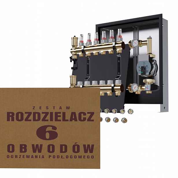 Rozdělovač do podlahy 6 okruhů s čerpadlem Wilo podomítkový černý Pex