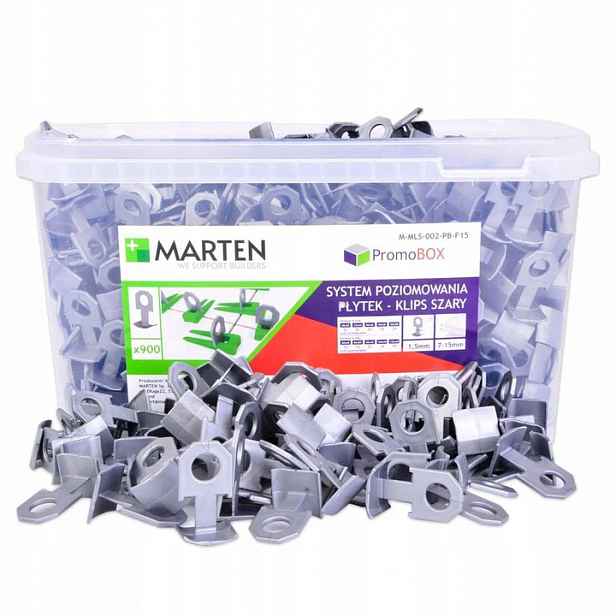Systém vyrovnávání dlaždic Klipsy Šedé 1,50 mm Konvexní 900 kusů Box Marten