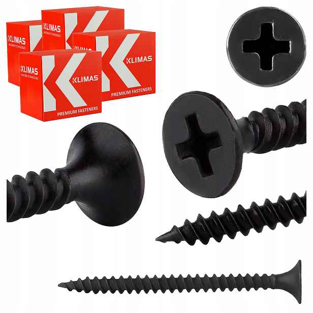 Vruty do sádrových desek Gk do kovu 3,5x45mm 2000 ks Černé Klimas Ksgm
