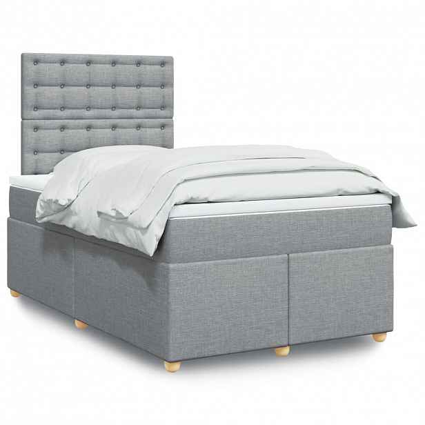 vidaXL Box spring postel s matrací světle šedá 120x190 cm textil