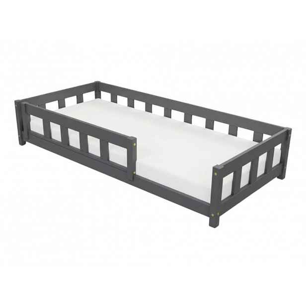Benlemi Jednolůžková postel PLOTTY se zábranou Zvolte barvu: Tmavě šedá, Zvolte rozměr: 90x190 cm, Zvolte zábranu: S jednou zábranou