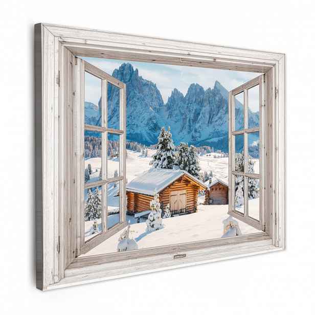 MuchoWow OBRAZ NA PLÁTNĚ Zimní krajina - Chata - Hory - Výhledy - výhled - Příroda 80x60 cm