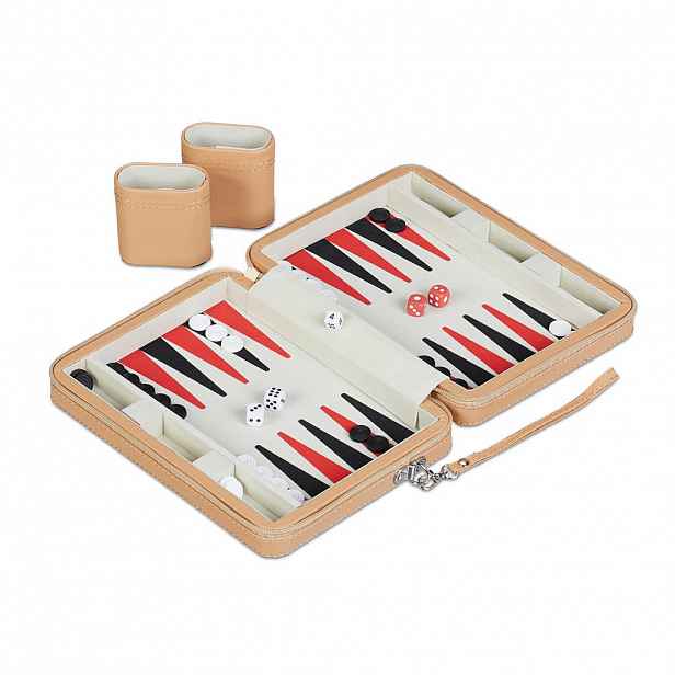 Relaxdays HRA Světle hnědá backgammon cestovní sada v pouzdře 36x24 cm