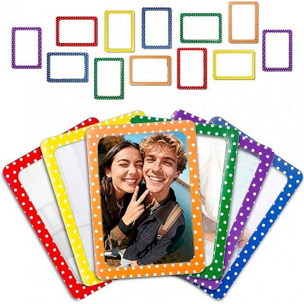 TEMU 6ks Retro Magnetické Fotorámečky Vhodné pro Domácnost, Kancelář, Školu - Vertikální Magnety na Lednici s Polka Dot Vzorem a Magnetickou Zadní