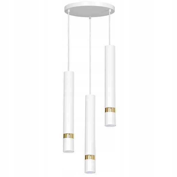Závěsná lampa trojitá, bílá, zlatá, kulatá, 3 tuby nad stůl, ostrov Luminex