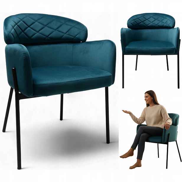 Křeslo Detroit Mořský Velur Moderní obývací pokoj Loft Kuchyně glamour křeslo