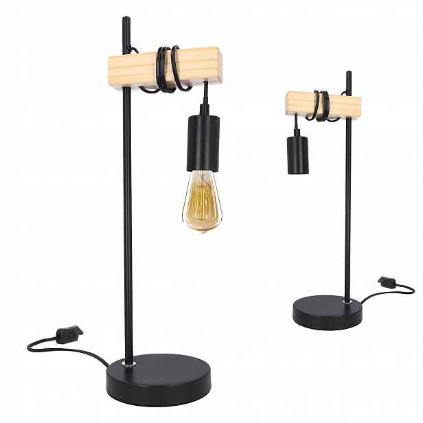 Noční Lampa Do Ložnice Na Čtení Stolní 50 CM Dřevo, Kov, Černá Barva