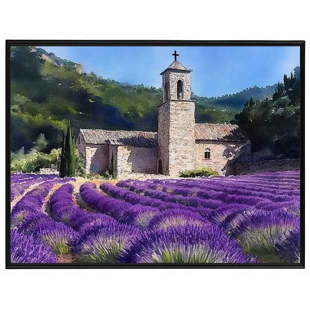 Plakát Rámeček Aluminium Krajina Francie Provence Klášter Levandule 80x60