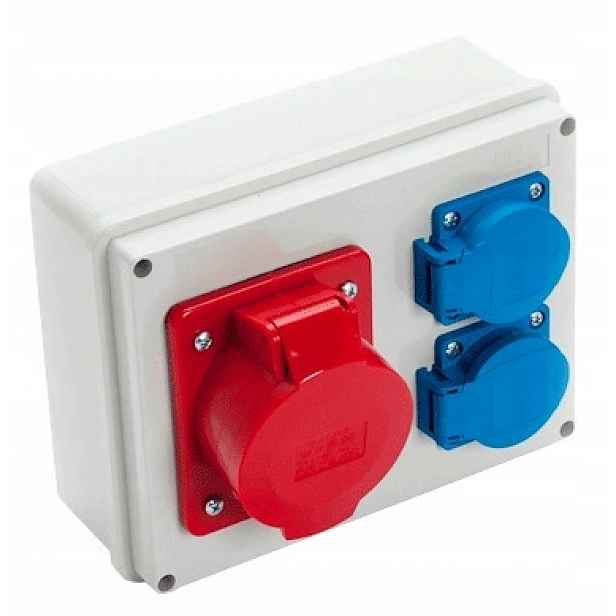 Stavební rozvaděč na omítku s zásuvkami 32A 2x250V IP44 Viplast